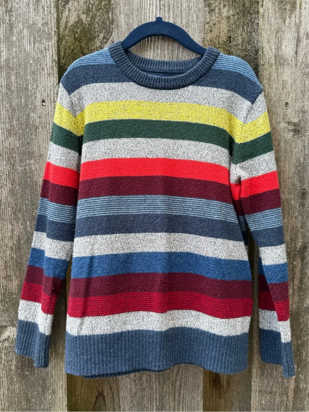 Multicolor Striped Crewneck Sweater - Blue, Red, Green & Yellow